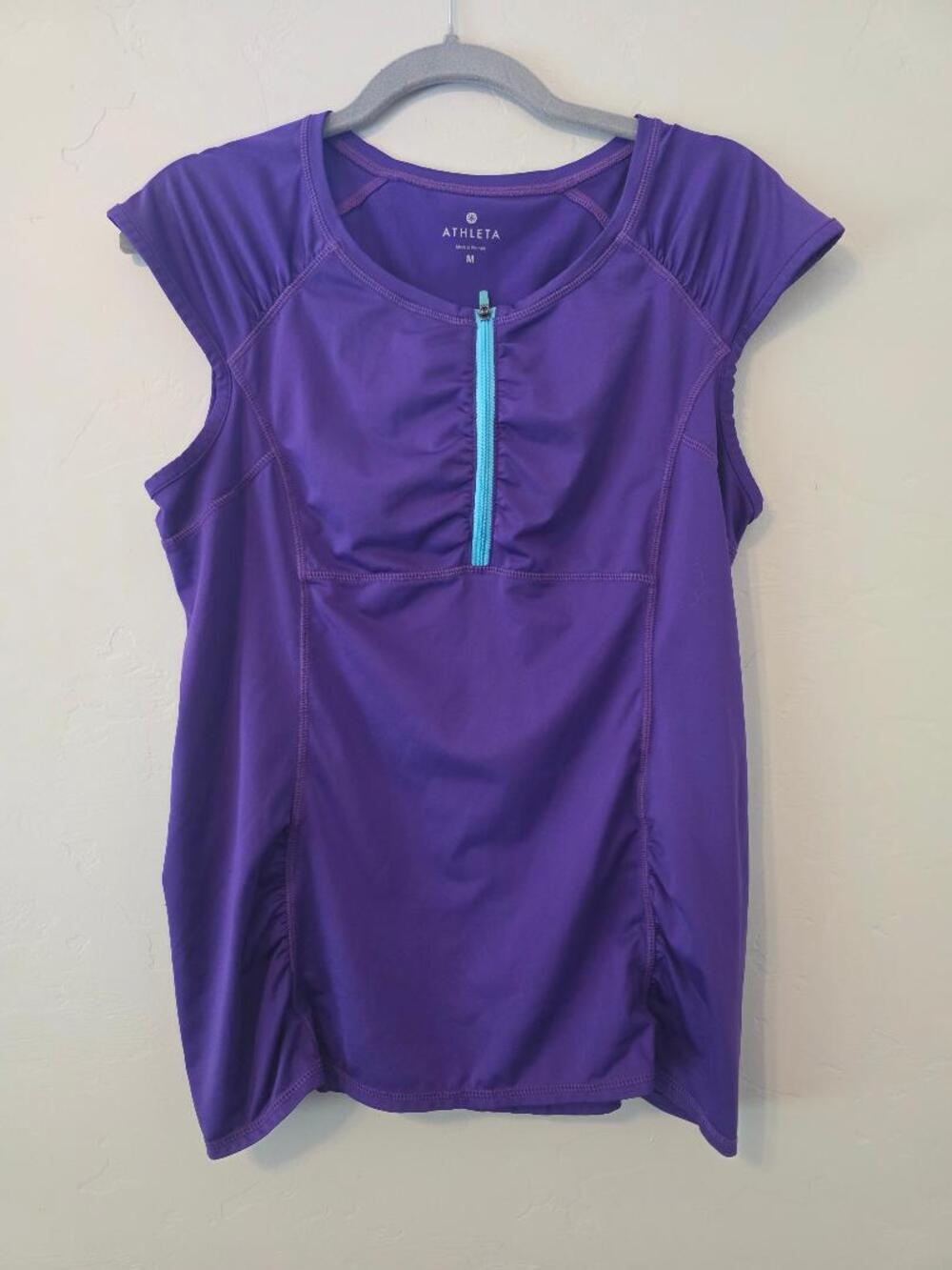 Athleta Purple Y2K Activewear Running Tennis Top Zip Pocket M